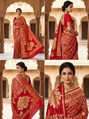 New Elegant Dark Red Pure Silk Kanjivaram Saree With BP Wedding Festive Party